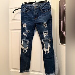 Machine Dark Blue Distressed Skinny Jeans